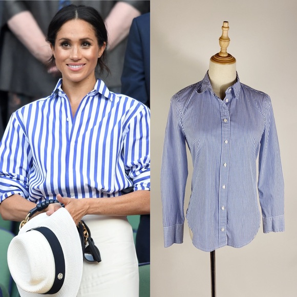 J. Crew Tops - J. CREW 365 Striped Button Down Cotton Poplin Blue White Shirt Womens 6Petite